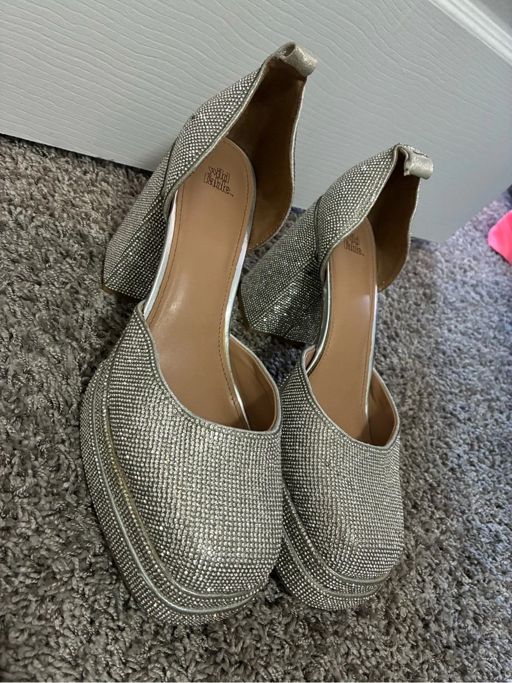 Wild fable Silver Rhinestone Platform Block Heel Pumps